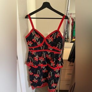 Lulu’s Dress Size Medium Navy Blue, Red Trim and Gold accents